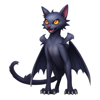   cool edgy beautiful fantasy anime-style dark animal vampiric Nargacuga-cat-hybrid Fakemon with big fangs and bat-wing-ears full body sticker