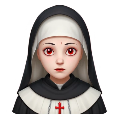 cursed village nun portrait, head and shoulders only, dark hood, mysterious expression, red accents, eerie glow, 3D cartoon, mobile game icon style, clean background, no text, no watermark

 sticker