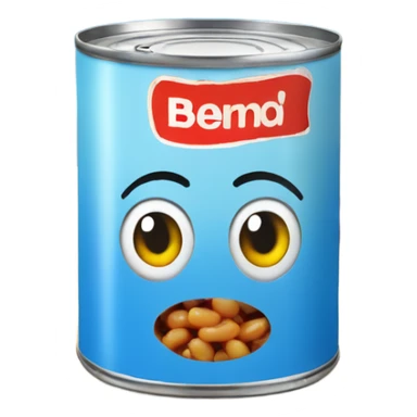 A can of baked beans next to a beach sticker