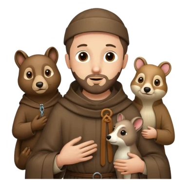 Saint Francis of Assisi cartoon modern type with animal to be used as an AI crfreation in HeyGen.com, please create a winter background sticker