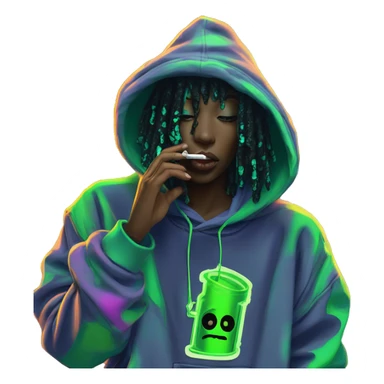 Multicoloured neon black and green graffiti person smoking wearing hoodie dancing hip hop bucket hat tropical Skater fashion aesthetic baggy clothes graphic t shirt 420 sticker