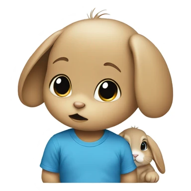 an anxious baby rabbit in blue t-shirt sticker
