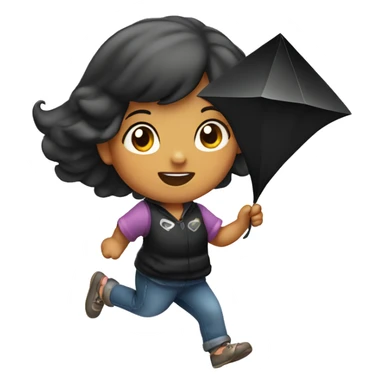 Girl flying a black diamond shaped kite sticker