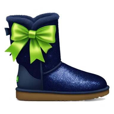 Realistic navy blue Sparkle glitter and fur Ugg boots with lime green bow. sticker