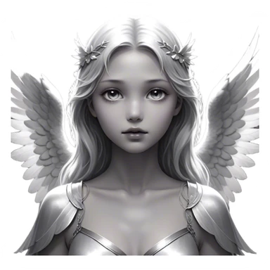 Cinematic Angel, Ultra realistic 32k HD, Breathtaking piece of art, rim lighting, hauntingly beautiful art, mostly greyscale, Balanced features, highly detailed digital artwork, glowing with silver light, glowing, high shine, deviant adoptable, highly detailed clothing, remembrance, a painting of white silver, fanciful, enchanting, ghostly, embodying the essence of both reality and fantasy, dreamy, dreamy glow, optical illusion, immaculate composition, complex pose, air composition. The image is so lifelike that it feels as though it could leap off the canvas at any moment sticker