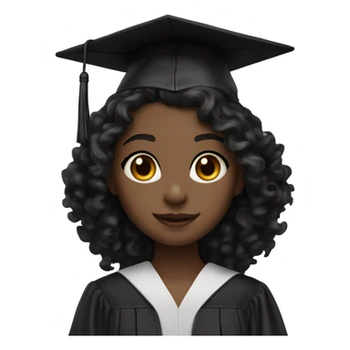 girl with dark skin long black curly hair and dark brown eyes with graduation cap and attire sticker