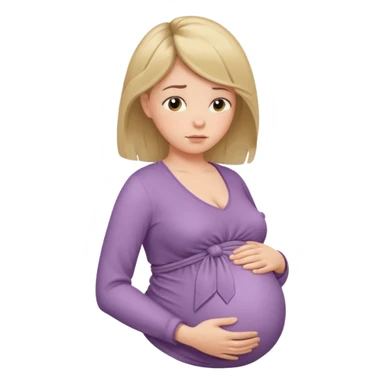 pregnant woman with neatly tied hair looking tired touching her big belly softly and breath slowly sticker