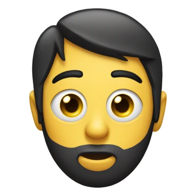 A round yellow emoji with an oversized eye on the left and a straight, black hairstyle partially covering the forehead. The mouth is a neutral line, conveying a sense of indifference or surprise. sticker