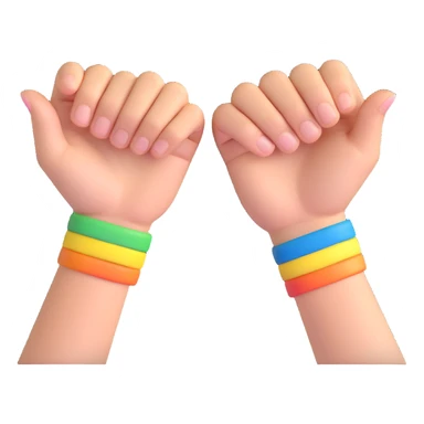 a pair of clasped hands with rainbow wristbands, 3D emoji style, showing support for Pride sticker