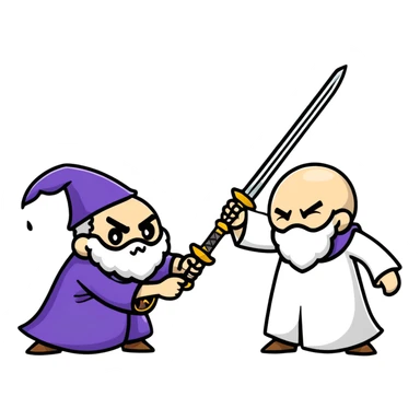 wizard and brain in a sword duel sticker