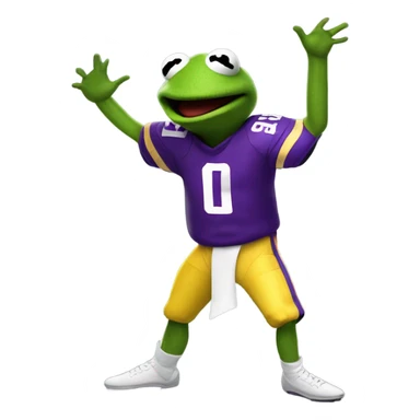 Kermit the frog in a Minnesota Vikings football uniform doing the griddy dance sticker