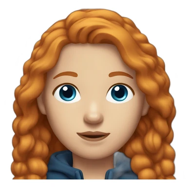 Ginger hair and blue eyes woman with a Canadian jacket sticker