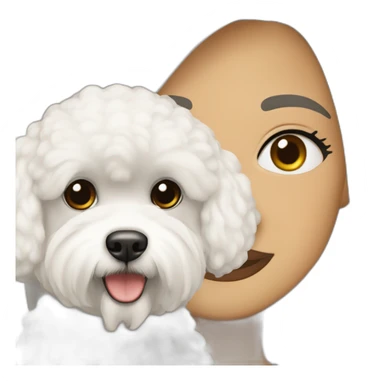 mujer pelo largo negro y perro bichon blanco sticker