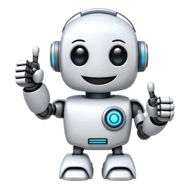portal-style cute robot with a big smile, giving a big thumbs-up sticker