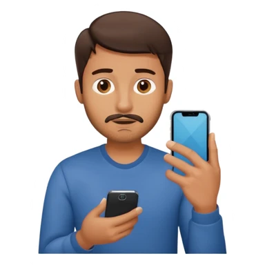 confused guy with phone in hand turned to left qualterly sticker