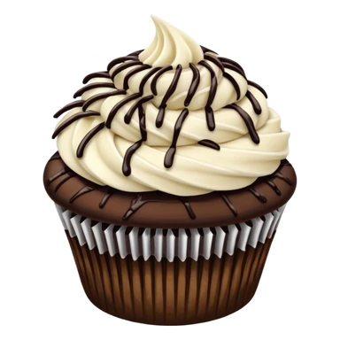Chocolate cupcake with vanilla frosting, coconut & chocolate drizzle sticker