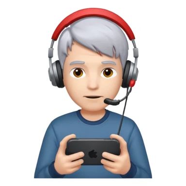 A boy with half gary hair and half red hair playing video game in is mobile  sticker