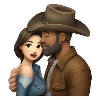 Tall bald bearded cowboy kissing curvy beautiful brunette  sticker