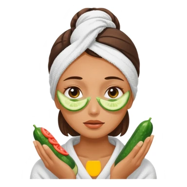 woman at the spa with cucumbers on her eyes (no eyeballs showing) and tan skin tone with towel covering hair sticker