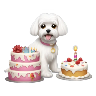  white maltese dog and birthday cake sticker