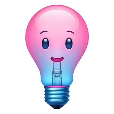 neon lightbulb, glowing blue and pink, emoji style, soft glossy highlight, modern minimal shape sticker