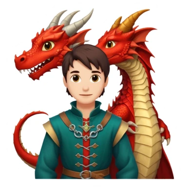 a dragon tamer in medieval time with a dragon next to him sticker