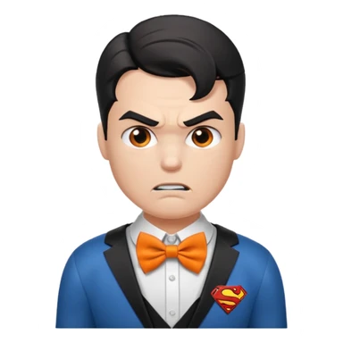 a superman with organe bow tie, angry sticker