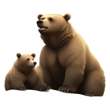 Grizzly bear mama with cub mountain backdrop  sticker