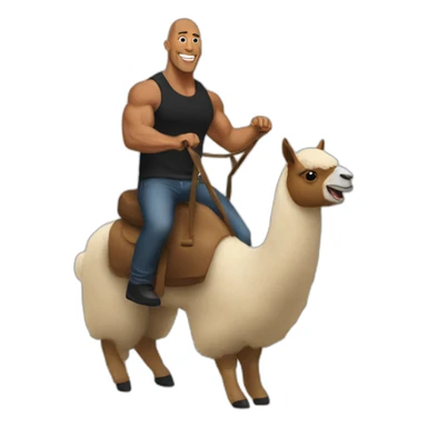 The rock johnson riding a llama sticker
