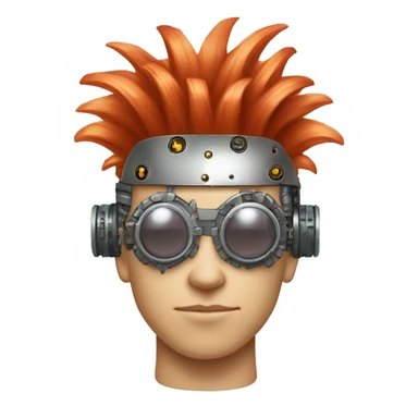 Light red Mohawk hair male cyborg head with white steampunk goggles and circuits sticker