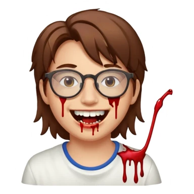Cabelo bagunçado com oculos sorrindo com metade do rosto com dente de ouro e saindo sangue da boca  sticker