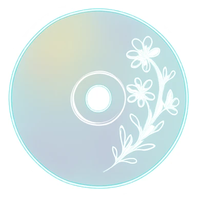 A minimalist CD disc with floral pattern, glowing effect sticker