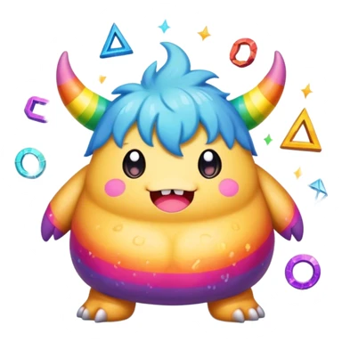 Kawaii derpy fat rainbow monster surrounded by magic runes, rich textures, visually rich, so lifelike that it feels like it could leap off the page at any moment sticker