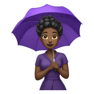 Dark skinned black woman with a updo twist hairstyle in the rain with a purple umbrella  sticker