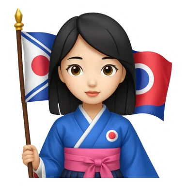 black hair girl with hanbok holding south korea flag sticker