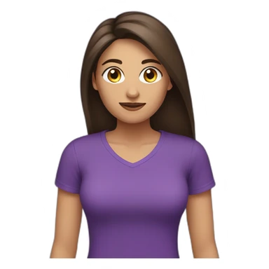 women,dark long brown hair,using purple tshirt whith letters "4tech sticker