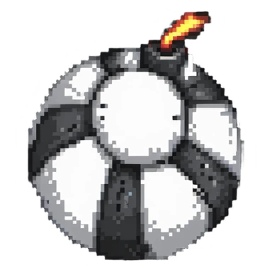 Classic round black bomb with lit fuse, white highlight, simple pixel art style sticker