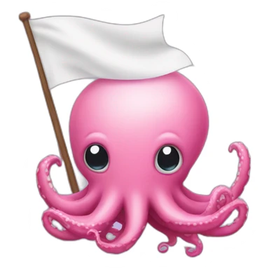 cute pink kraken with adorable face  holding a white flag sticker