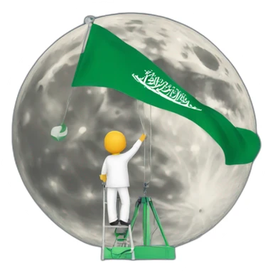 A person places the Saudi flag on the moon sticker