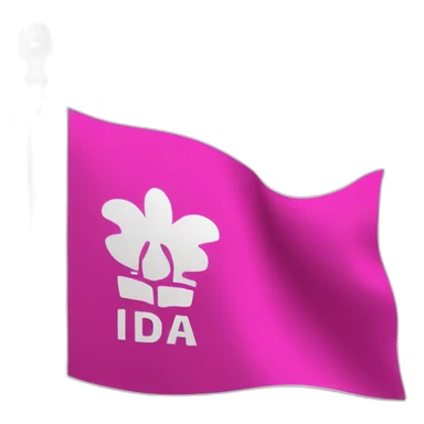 big fuchsia flag with white small word "idea" sticker