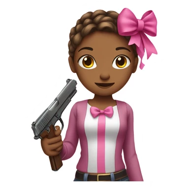 Girl with a gun and a pink bow in her hair sticker