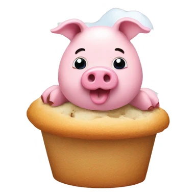 Pink pig eating a muffin on a cloud sticker