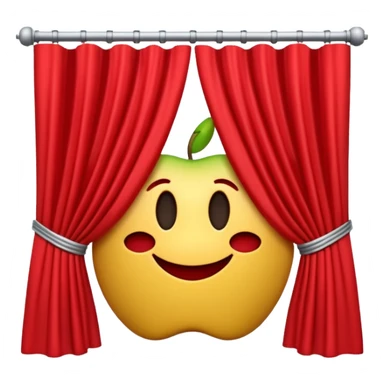 A 3D emoji of red theater curtains in Apple style, slightly parted in the middle with soft folds. Glossy, smooth texture, minimal Apple-style rendering, isolated on a white background.




 sticker