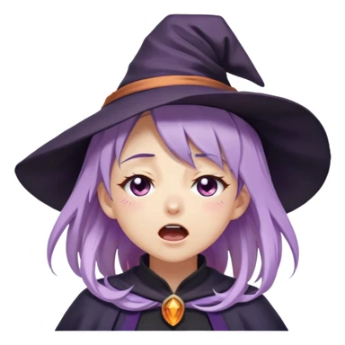 cute anime girl with closed eyes crying and screaming with lilac hair in witch hat sticker