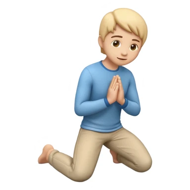 3D emoji style person kneeling, clear posture, centered, soft shadow, white background. sticker