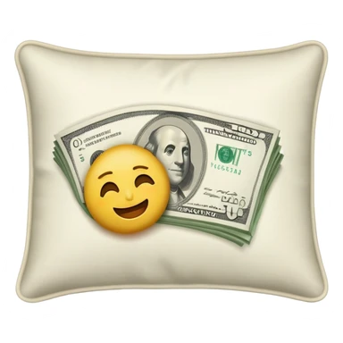 draw an emoji of a pillow stuffed with money with a couple of bills sticking out of it sticker