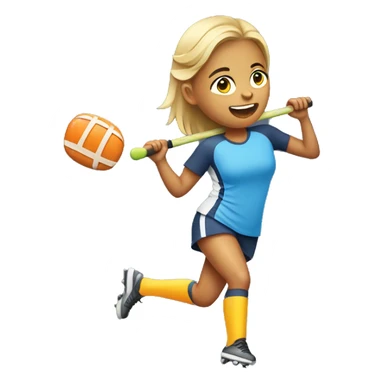 girl playing field hockey with food in her mouth sticker