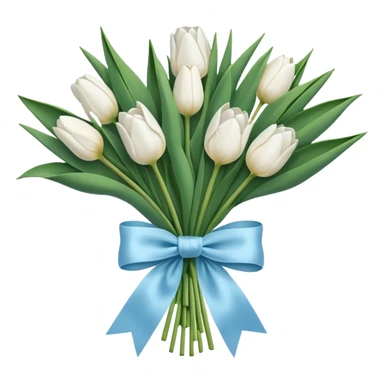 White tulips bouquet with light blue bow sticker