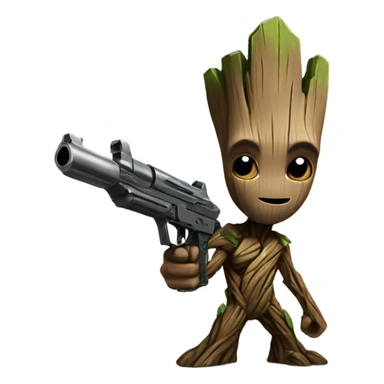Groot holding a gun sticker