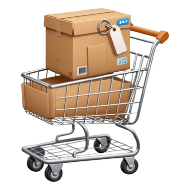 shopping cart with a small box inside sticker